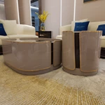 Luxury Nesting Coffee Tables with High-Gloss Natural Wood Veneer and Soft-Tone Frame
